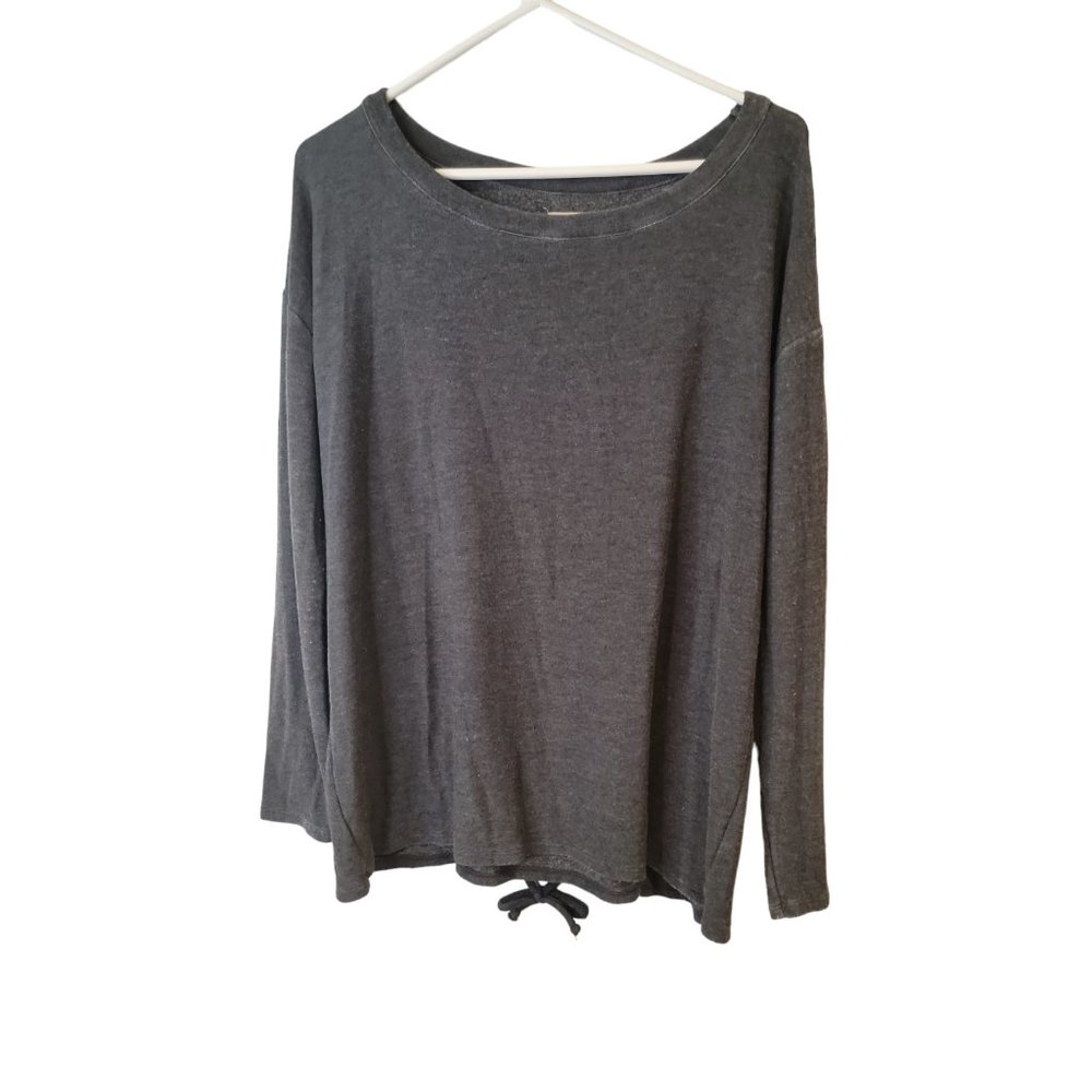 Chaser Medium Womens Top Gray Slub Knit Cross Tie Back Shirt NWT